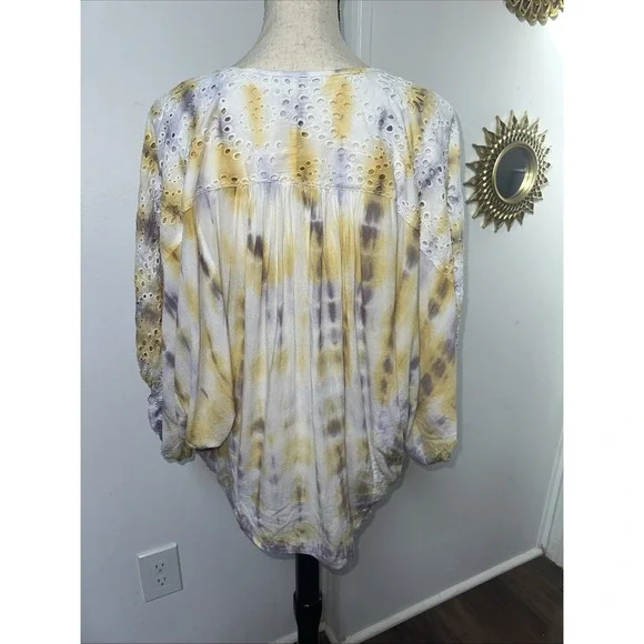 Young Fabulous And Broke ‎ Womens XS Yellow Purple Tie Dye Blouse Oversized Boho - Picture 3 of 8